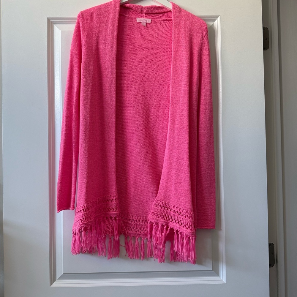 Lilly Pulitzer Vibrant Pink Fringed Cardigan